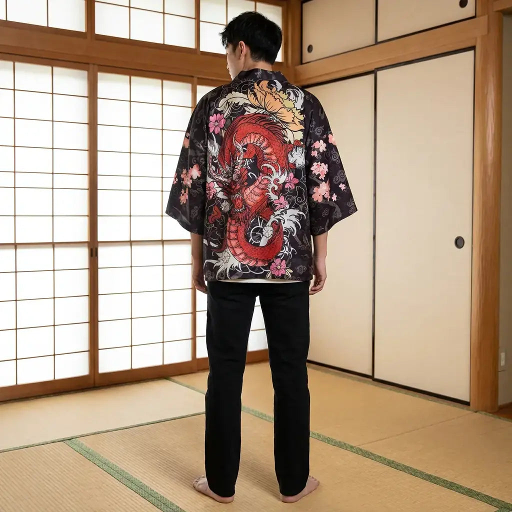 Kimono Dragon Homme vu de dos, motif complet visible