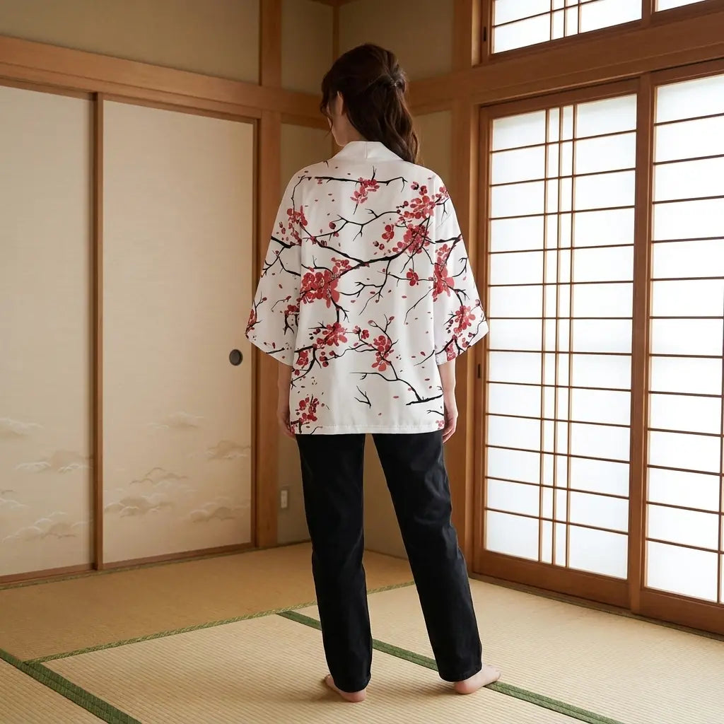 Kimono femme motif fleurs de cerisier