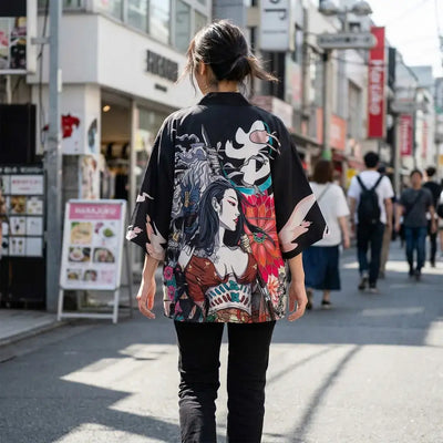 Kimono Manga porté par une femme dans une pièce japonaise traditionnelle