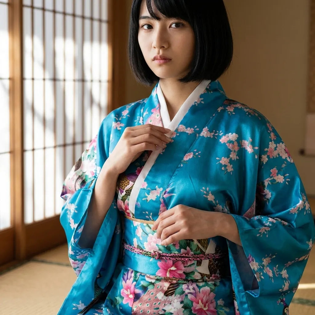 Kimono Femme Turquoise vue arrière