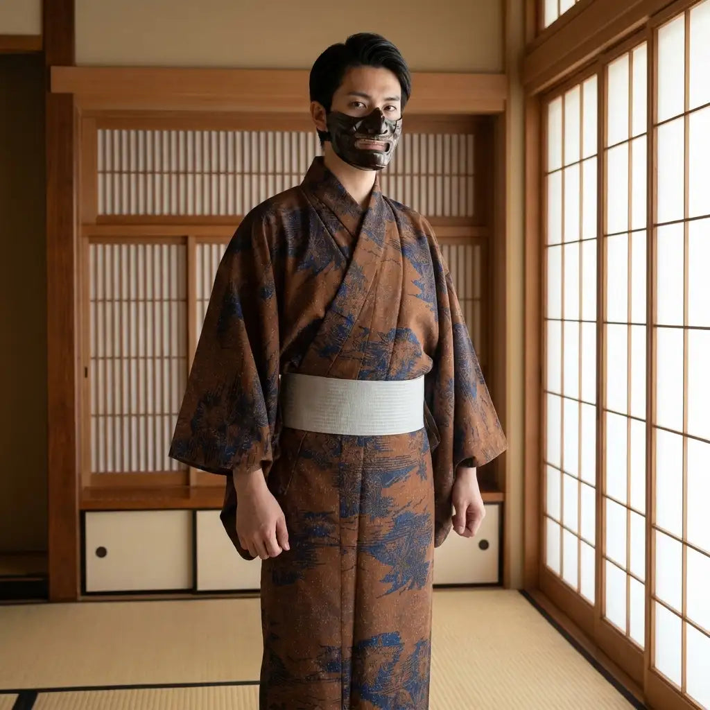 Kimono homme marron avec manches larges