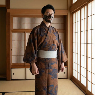 Kimono homme marron avec manches larges