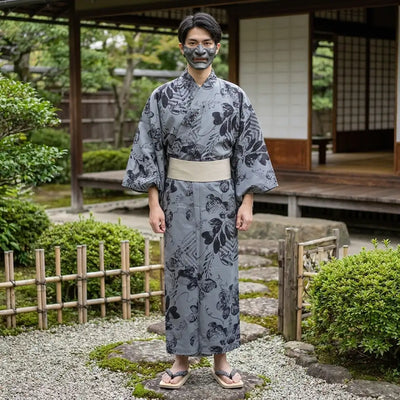 Kimono homme motif botanique détail tissu