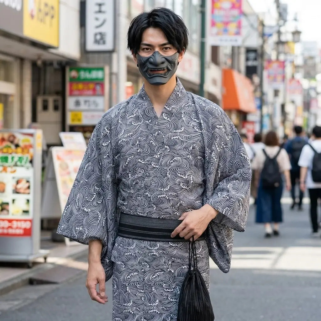 Kimono homme motif seigaiha détail du tissu