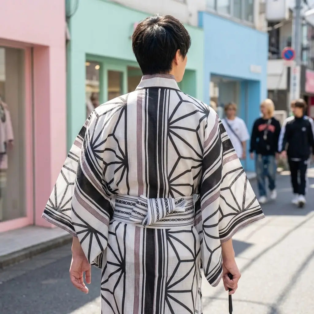 Kimono Homme Noir et Blanc vue de face