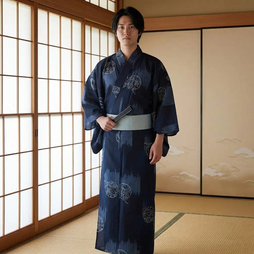 Kimono homme obi porté avec ceinture traditionnelle