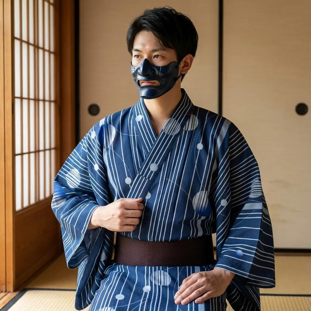 Kimono homme porté avec une ceinture obi 帯