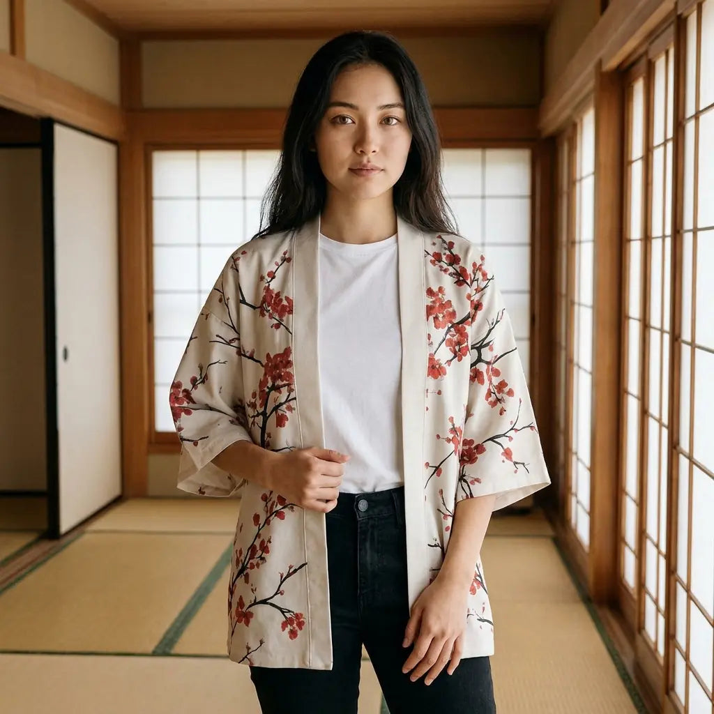 Kimono japonais femme motif floral