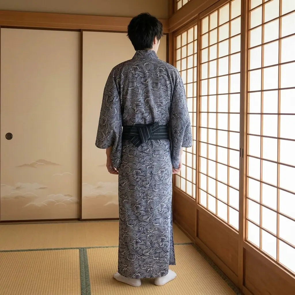 Kimono japonais motif vague vu de dos