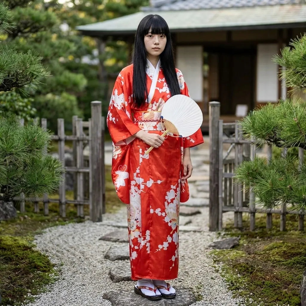 Kimono Japonais Rouge vue de face