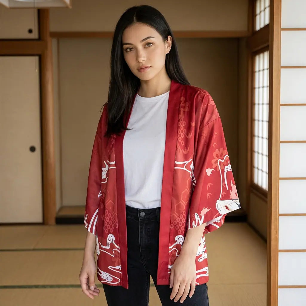 Kimono Kitsune veste japonaise motif renard