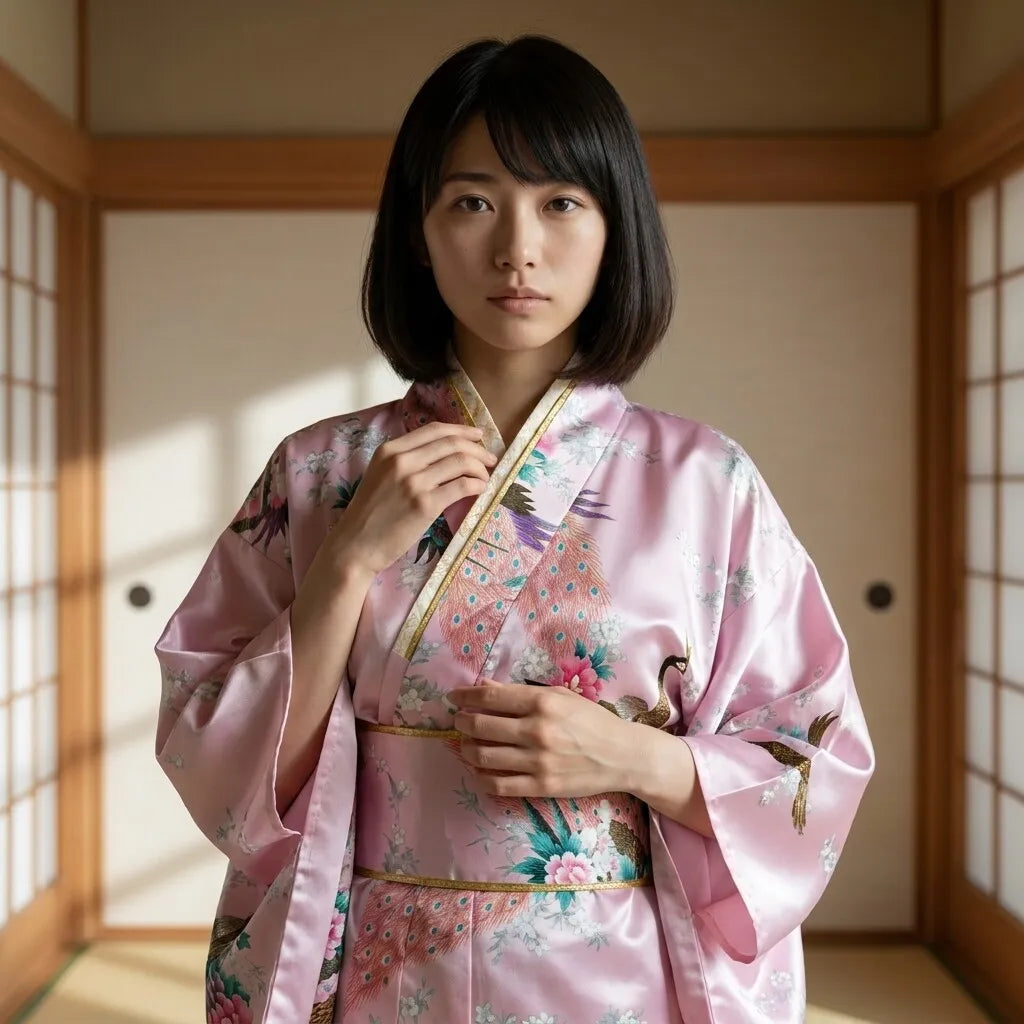 Kimono Long Rose Femme vue arrière