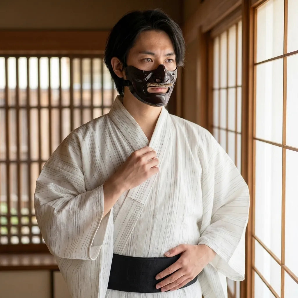Kimono rayé homme porté de face