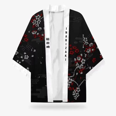 Kimono sakura fleurs de cerisier, col ouvert vu de face