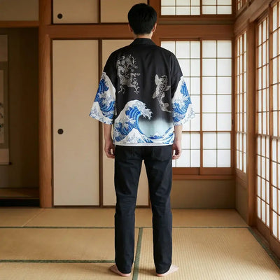 Kimono Veste Homme vu de dos, motif complet visible