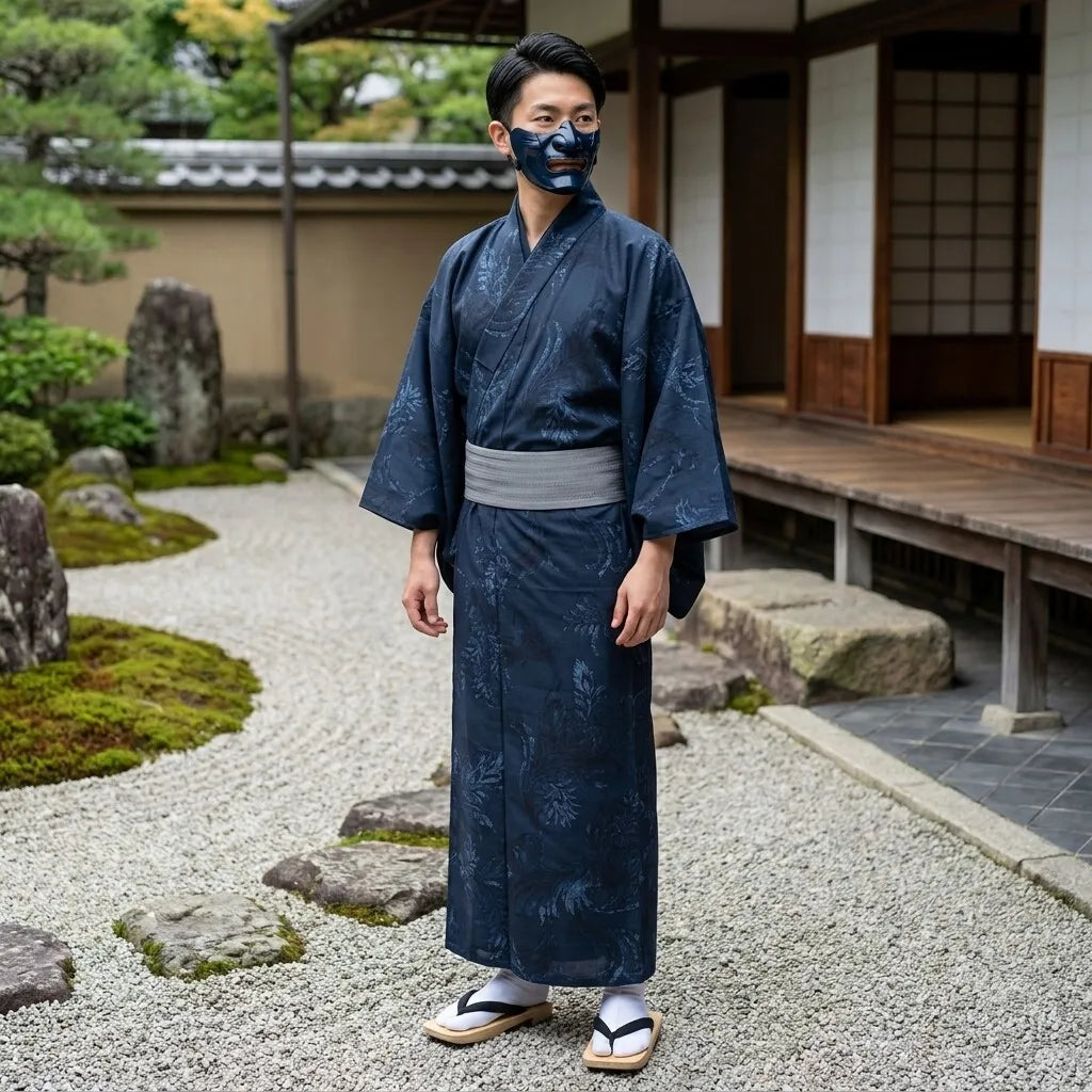 Kimono Yukata Homme Noir vue arrière
