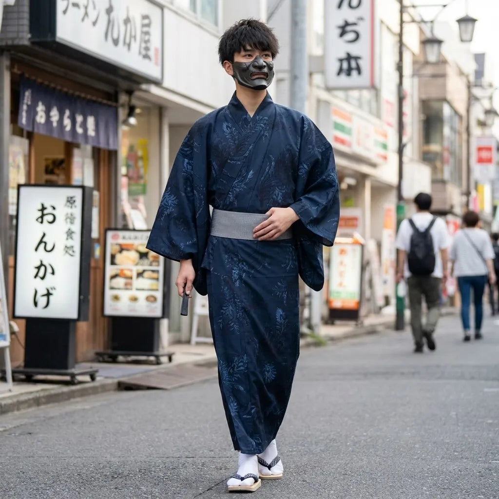 Kimono Yukata Homme Noir vue de face