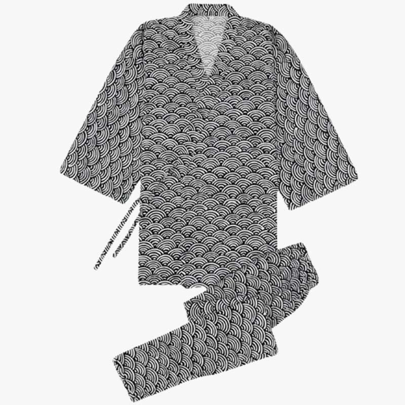 Le kimono yukata jinbei est un pyjama japonais imprimé avec le motif Seigaiha. C'est un motif japonais populaire au sein de la culture japonaise