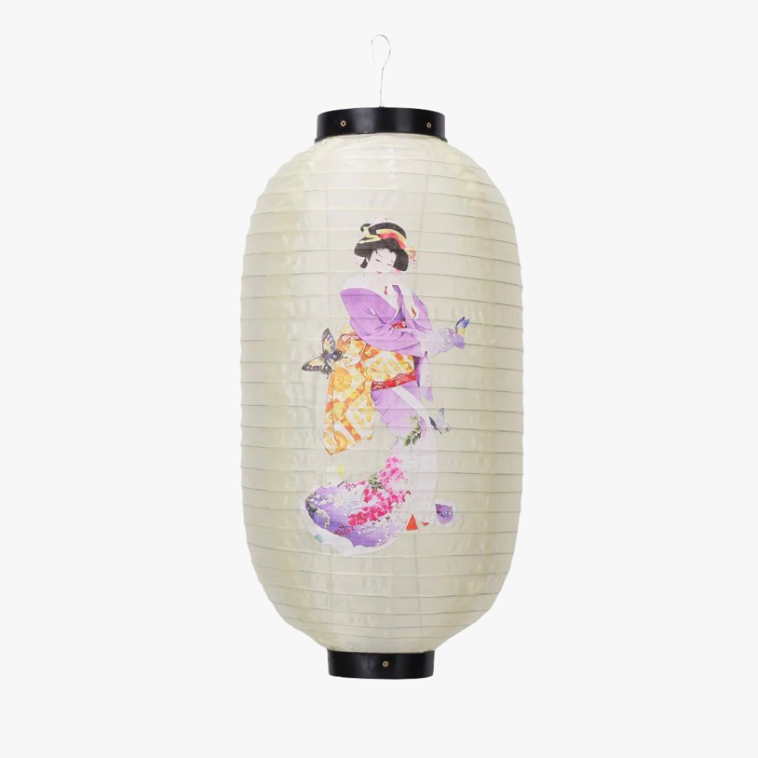 Lanterne chochin en papier ornée d'un motif geisha, illustration traditionnelle japonaise