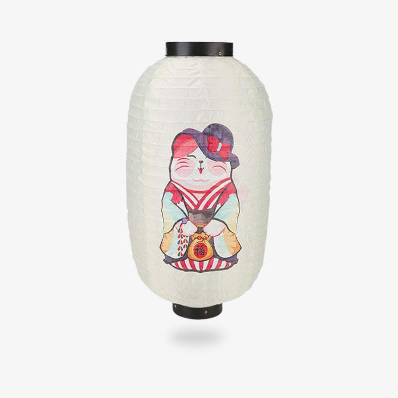 Cet objet deco est un lanterne japonaise chat. Le dessin sur le papier de la lampe est un chat maneki neko en kimono