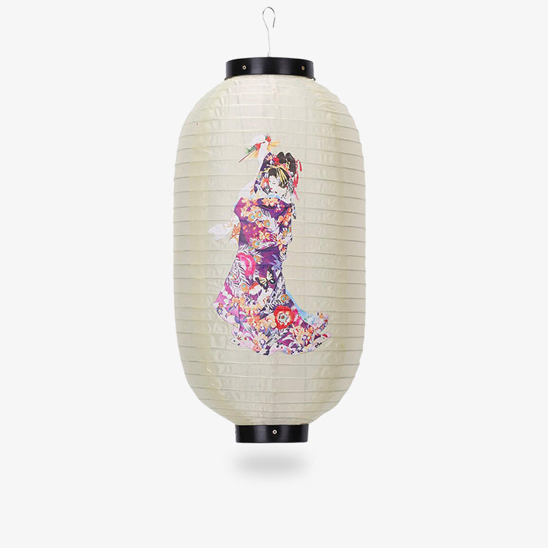 une lanterne japonaise avec un motif de geisha en kimono