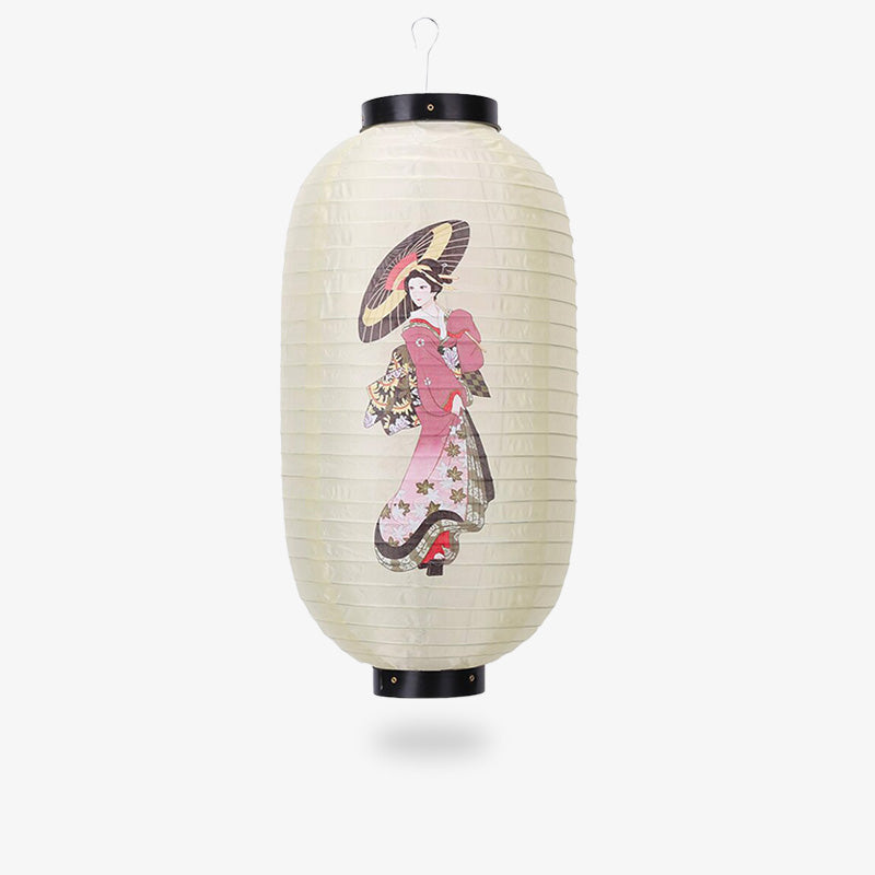 Une geisha décore cette lanterne papier japonais