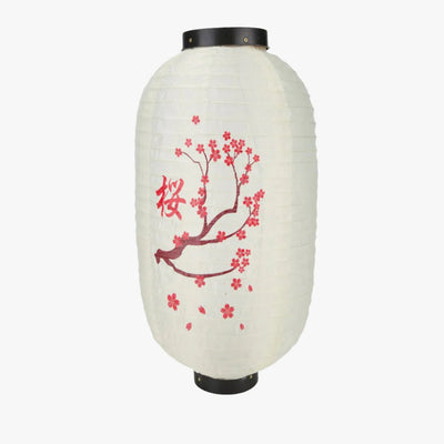 Lanterne japonaise en papier décorée de fleurs de cerisier et de kanji, parfaite pour un éclairage traditionnel