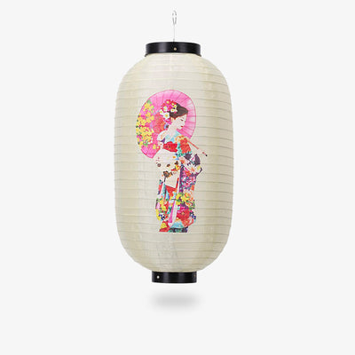 Une lanterne papier japonais avec un motif geisha en kimono
