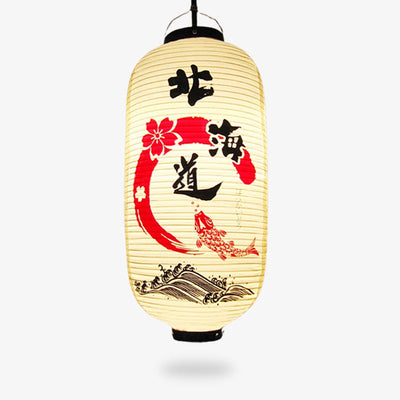 Lanterne japonaise en papier à motif sakura et kanji sur fond blanc