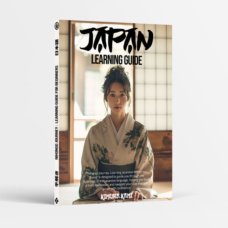 Livre de japonais pour débutants, couverture illustrée d'une femme en kimono apprenant les kanji