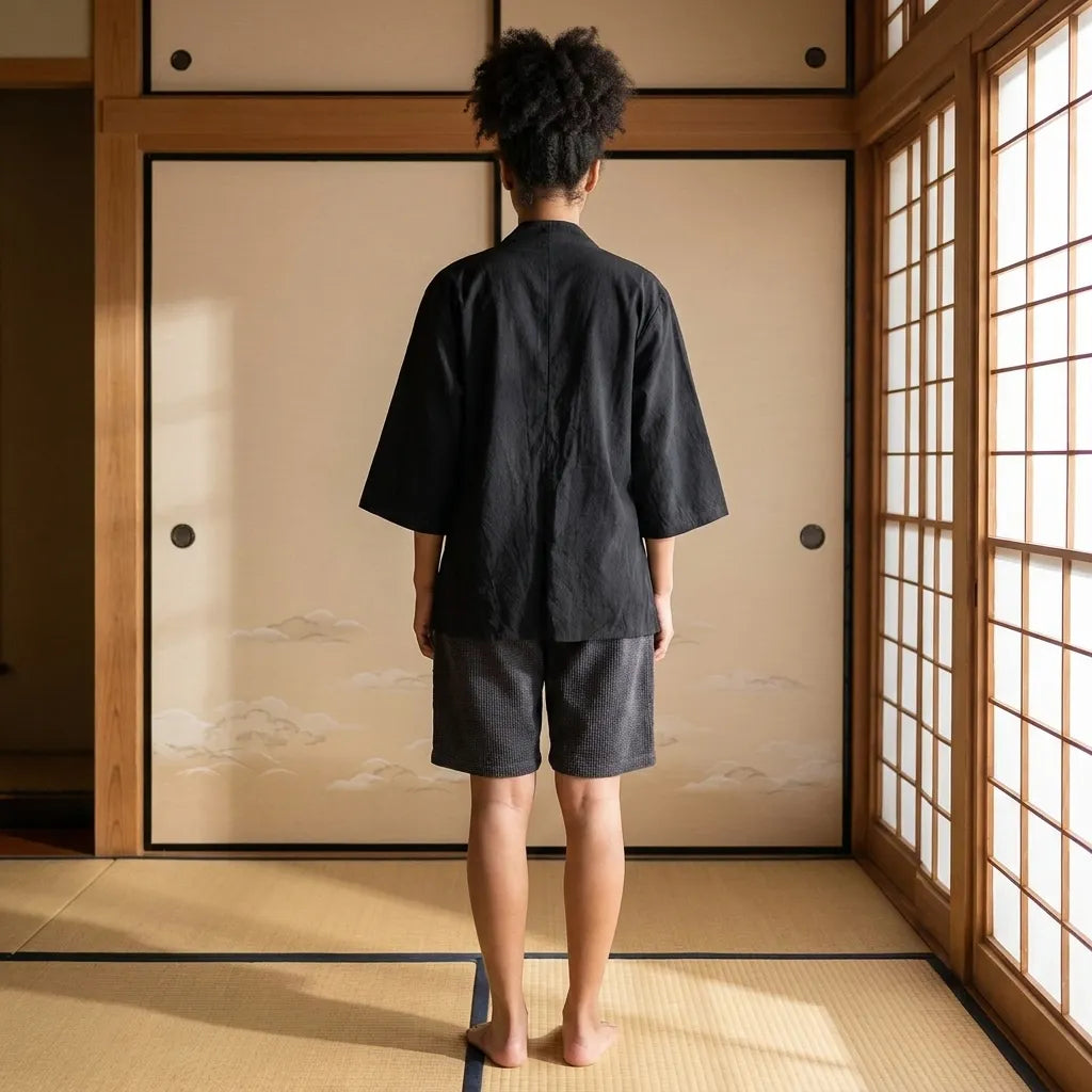Long Kimono Cardigan porté en extérieur
