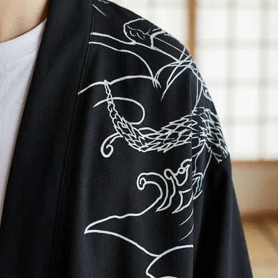 Gros plan sur le tissu et la manche du kimono japonais haori