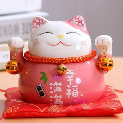 Tirelire Maneki Neko rose motif fleurs de sakura