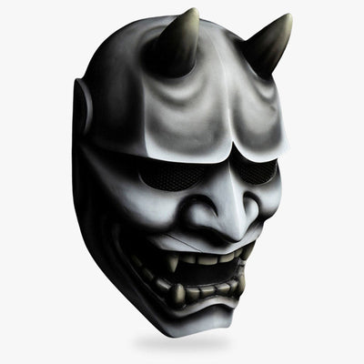 Masque Hannya Gris avec cornes et crocs pour cosplay ou décoration