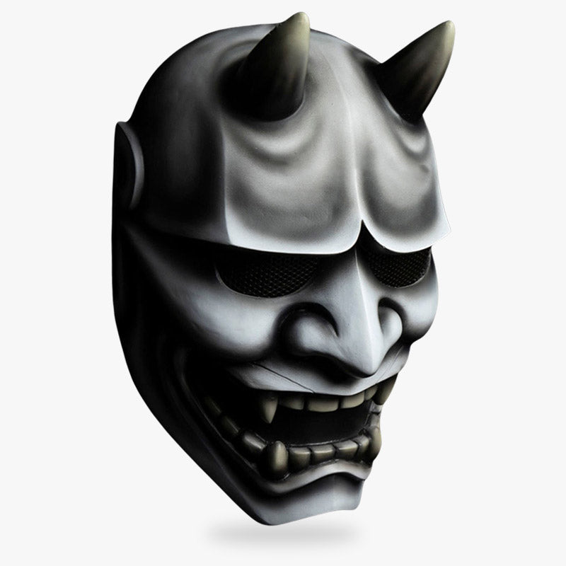 Masque Hannya Gris avec cornes et crocs pour cosplay ou décoration
