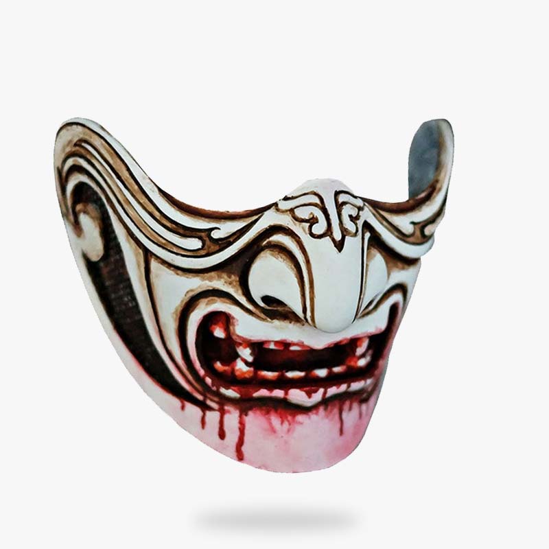 Masque Oni samouraï à vendre, effet sang factice sur visage de démon japonais