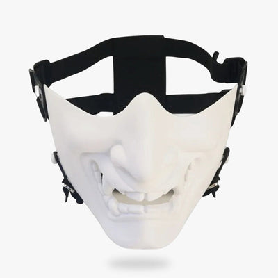 Masque Oni blanc en résine avec sangles noires ajustables