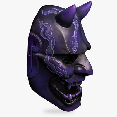 Masque oni cornes façon samouraï en bleu