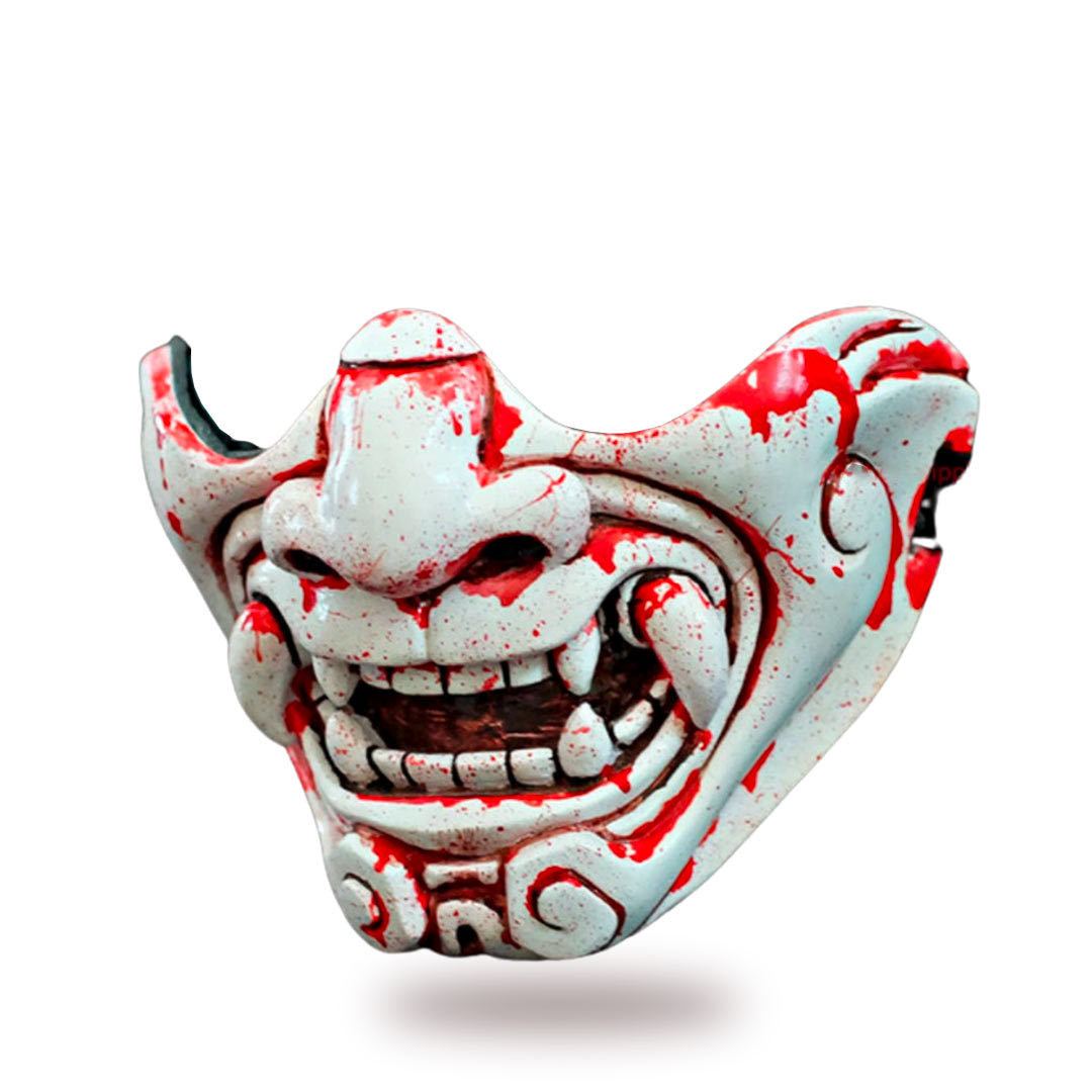 Masque oni ensanglanté artisanal en fibre de verre pour cosplay et festivals