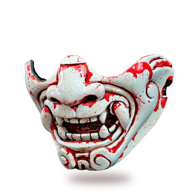 Masque oni ensanglanté artisanal en fibre de verre pour cosplay et festivals