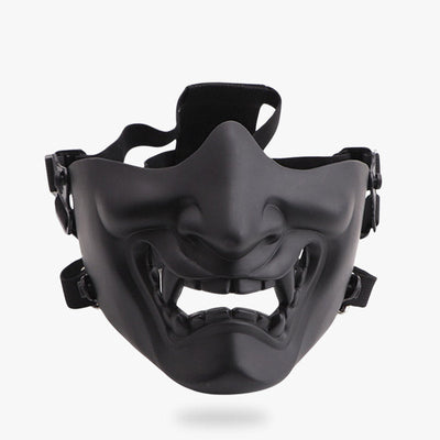 Masque Oni Ninja noir avec crocs, style demi-visage
