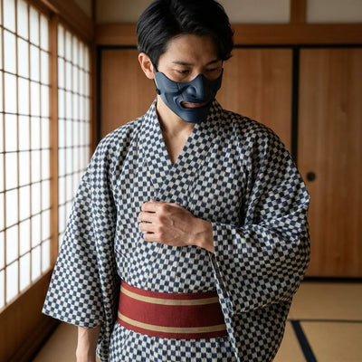 Détail du motif ichimatsu sur kimono traditionnel japonais