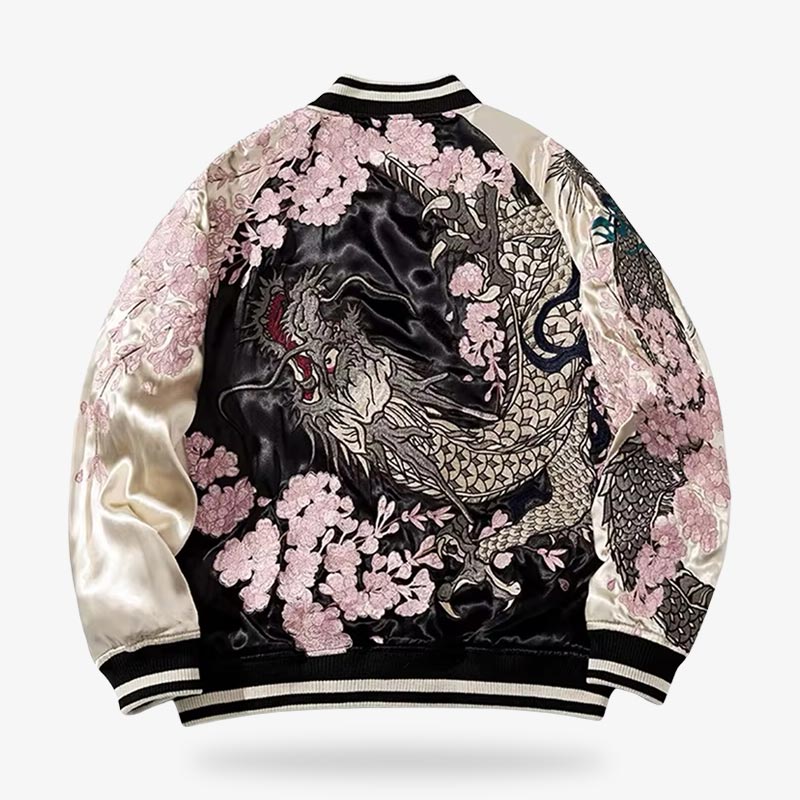 Sukajan avec motif de dragon asiatique audacieux, entre symbolisme traditionnel et streetwear moderne