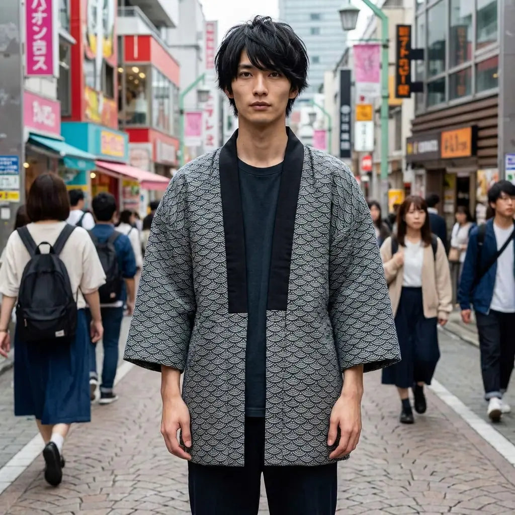 Motif seigaiha traditionnel sur veste japonaise