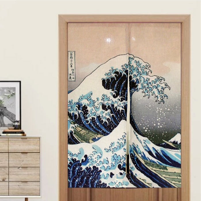 Noren vague Kanagawa suspendu en décoration murale japonaise
