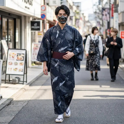 Kimono grue homme avec obi et sandales zori
