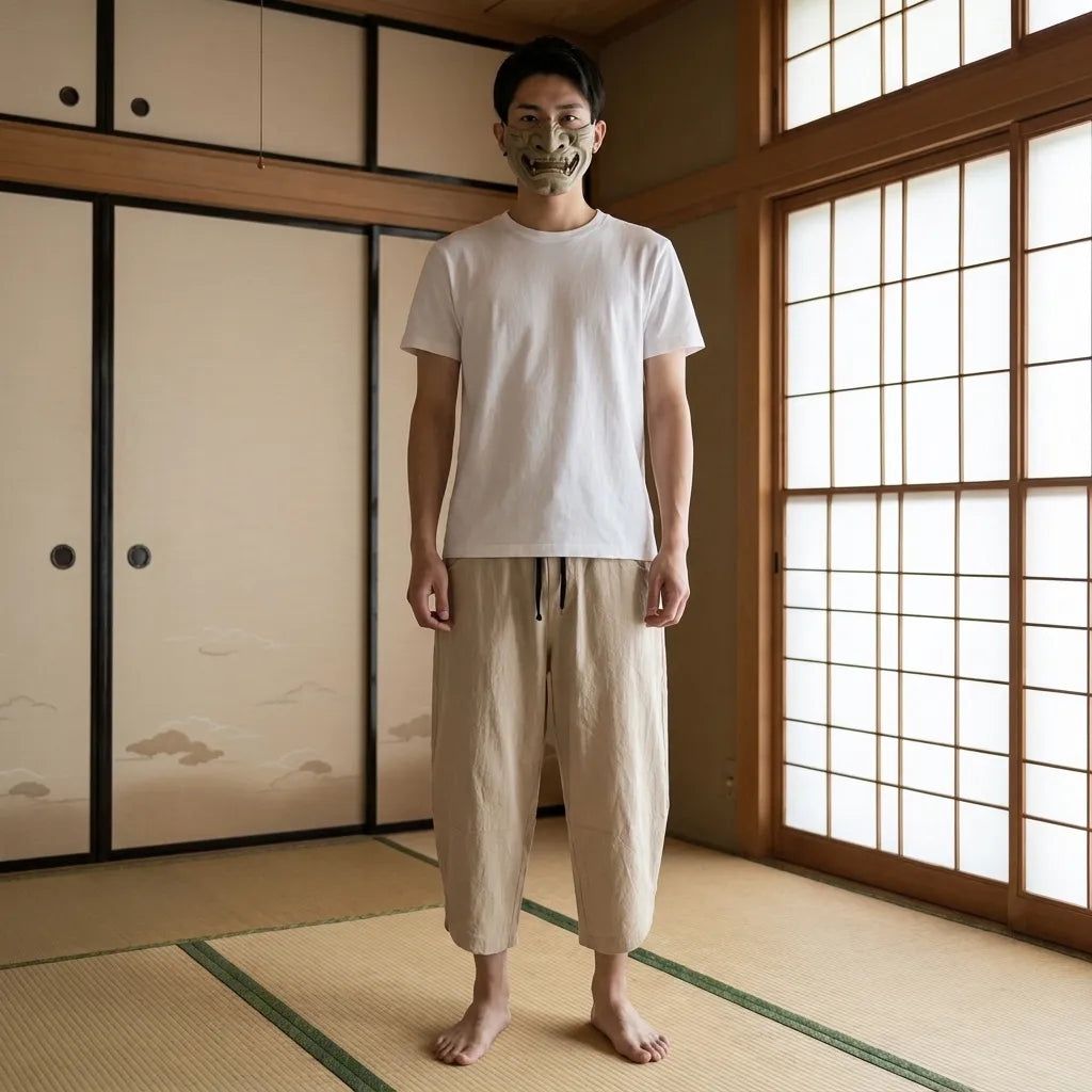 Pantacourt japonais beige détail du tissu respirant