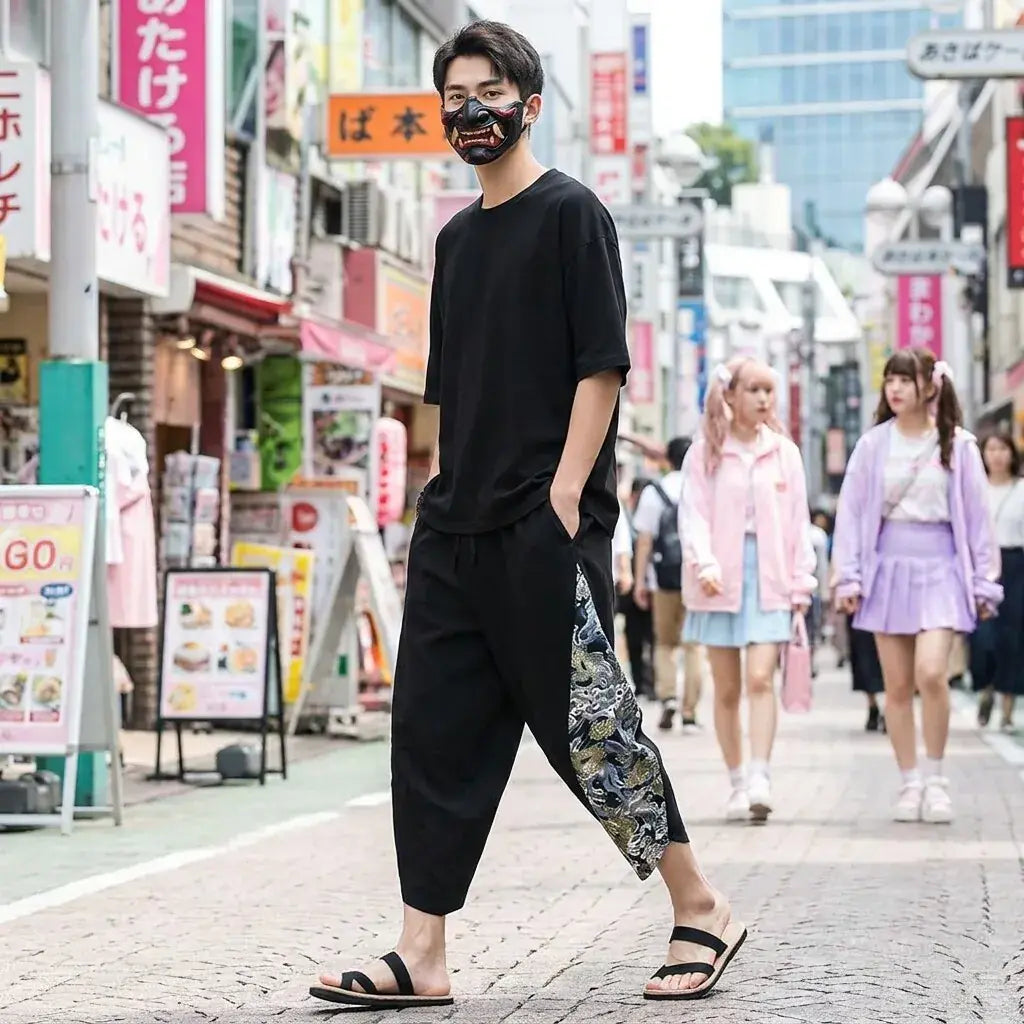Pantalon harem japonais pour homme, vue de face