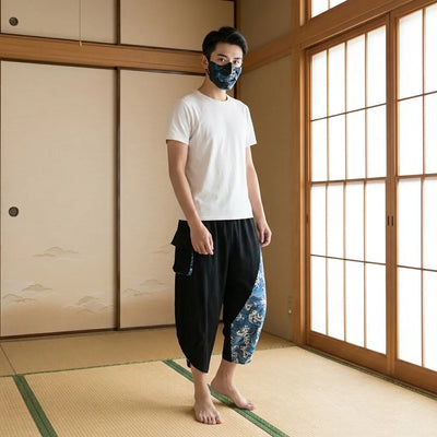 Pantalon japonais large avec motif vague Nami