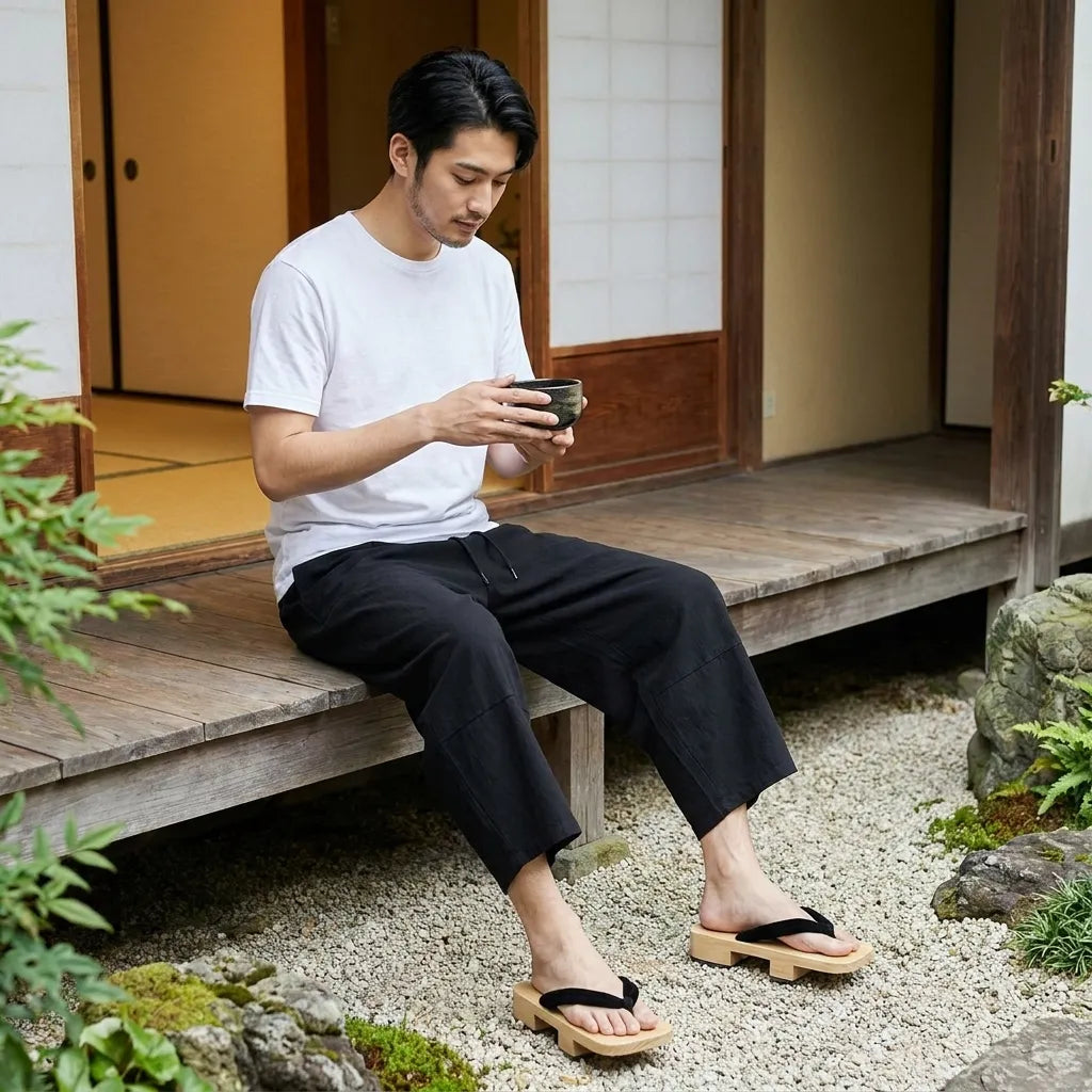 Pantalon japonais noir avec coupe ample pour homme
